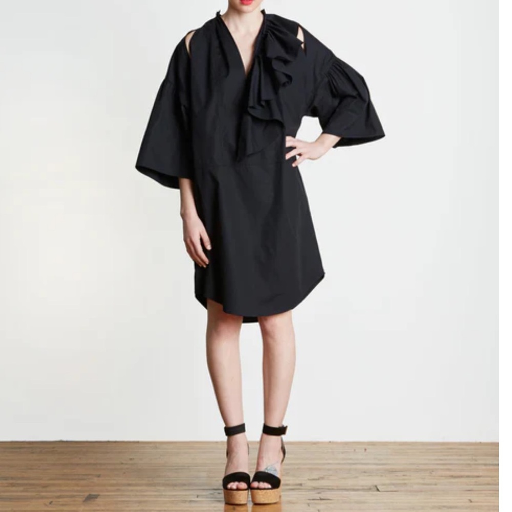 TOME Cotton Ruffled Peasant Tunic In Black